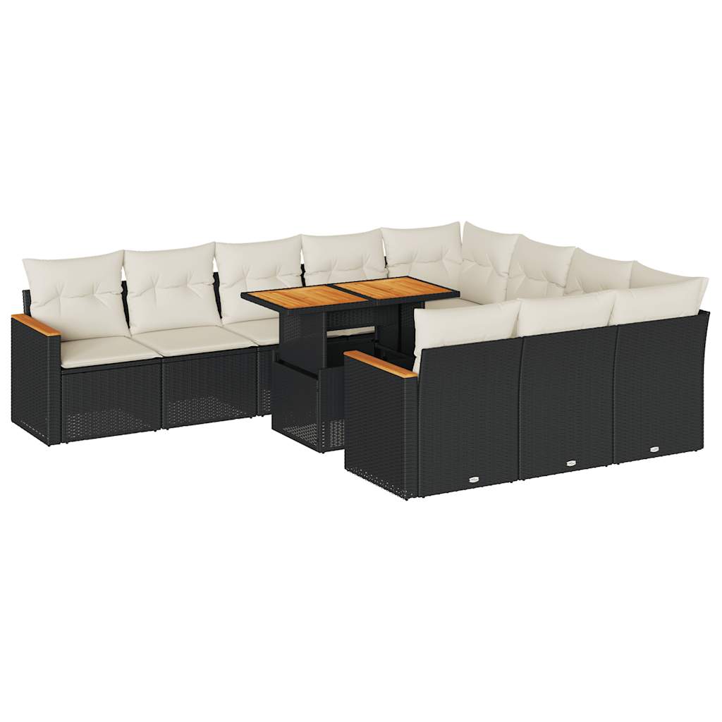 11-delige Loungeset met kussens poly rattan acacia zwart is nu te koop bij PeponiXL, paradijselijk wonen!