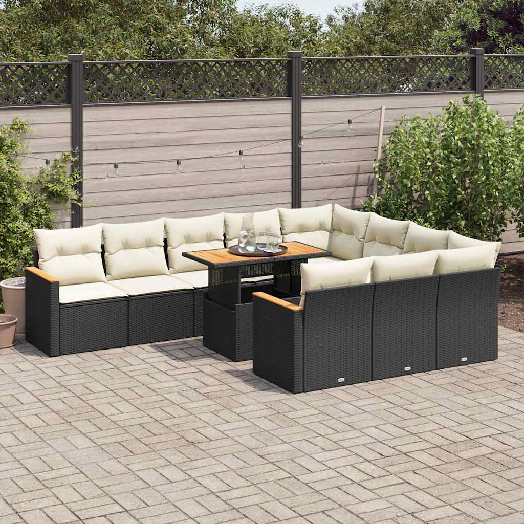11-delige Loungeset met kussens poly rattan acacia zwart is nu te koop bij PeponiXL, paradijselijk wonen!