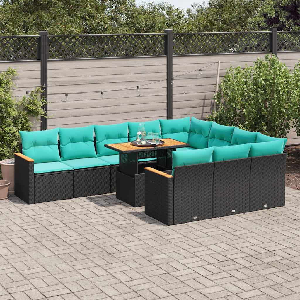 11-delige Loungeset met kussens poly rattan zwart is nu te koop bij PeponiXL, paradijselijk wonen!
