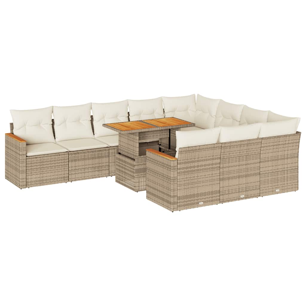 11-delige Tuinset met kussens poly rattan acacia beige is nu te koop bij PeponiXL, paradijselijk wonen!