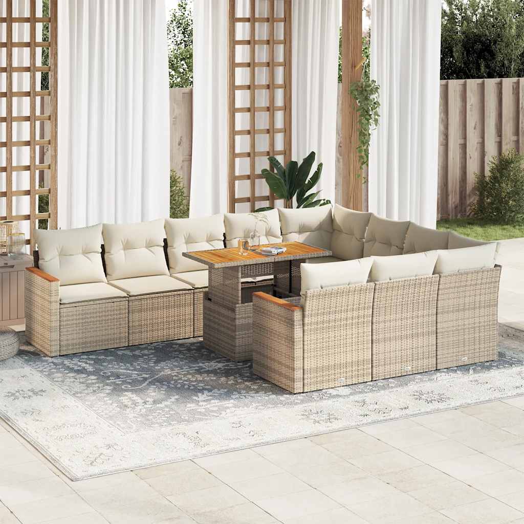 11-delige Tuinset met kussens poly rattan acacia beige is nu te koop bij PeponiXL, paradijselijk wonen!
