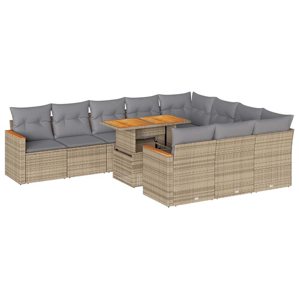 11-delige Tuinset met kussens poly rattan acacia beige is nu te koop bij PeponiXL, paradijselijk wonen!