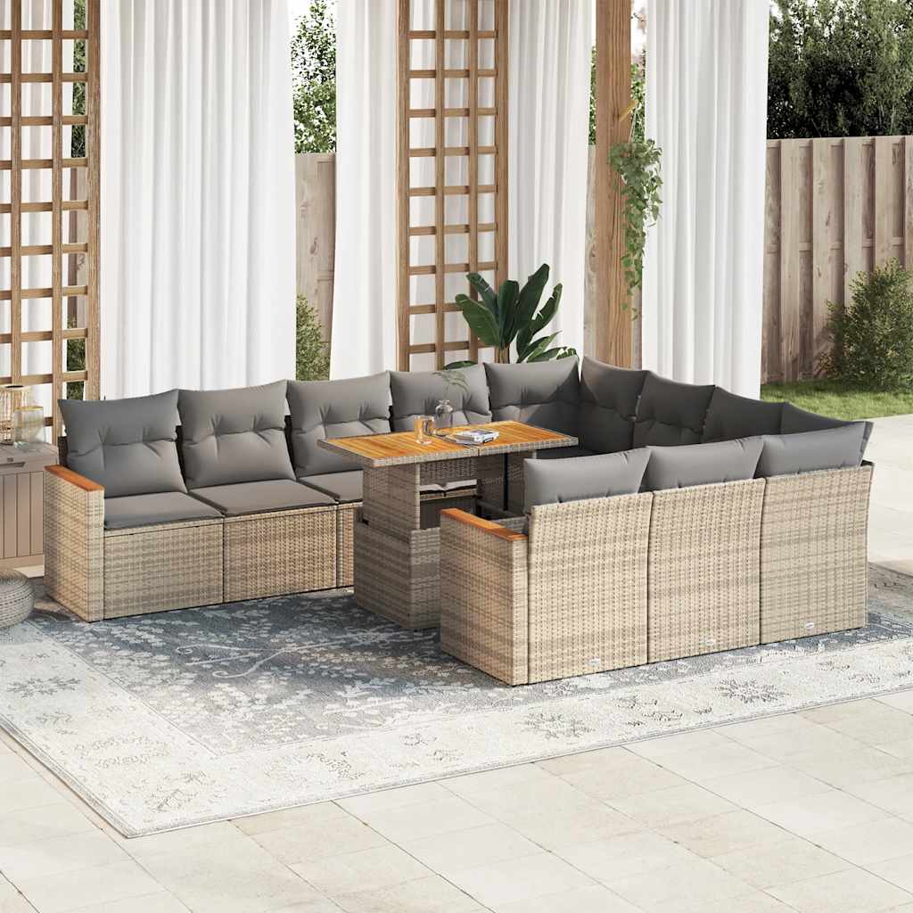 11-delige Tuinset met kussens poly rattan acacia beige is nu te koop bij PeponiXL, paradijselijk wonen!