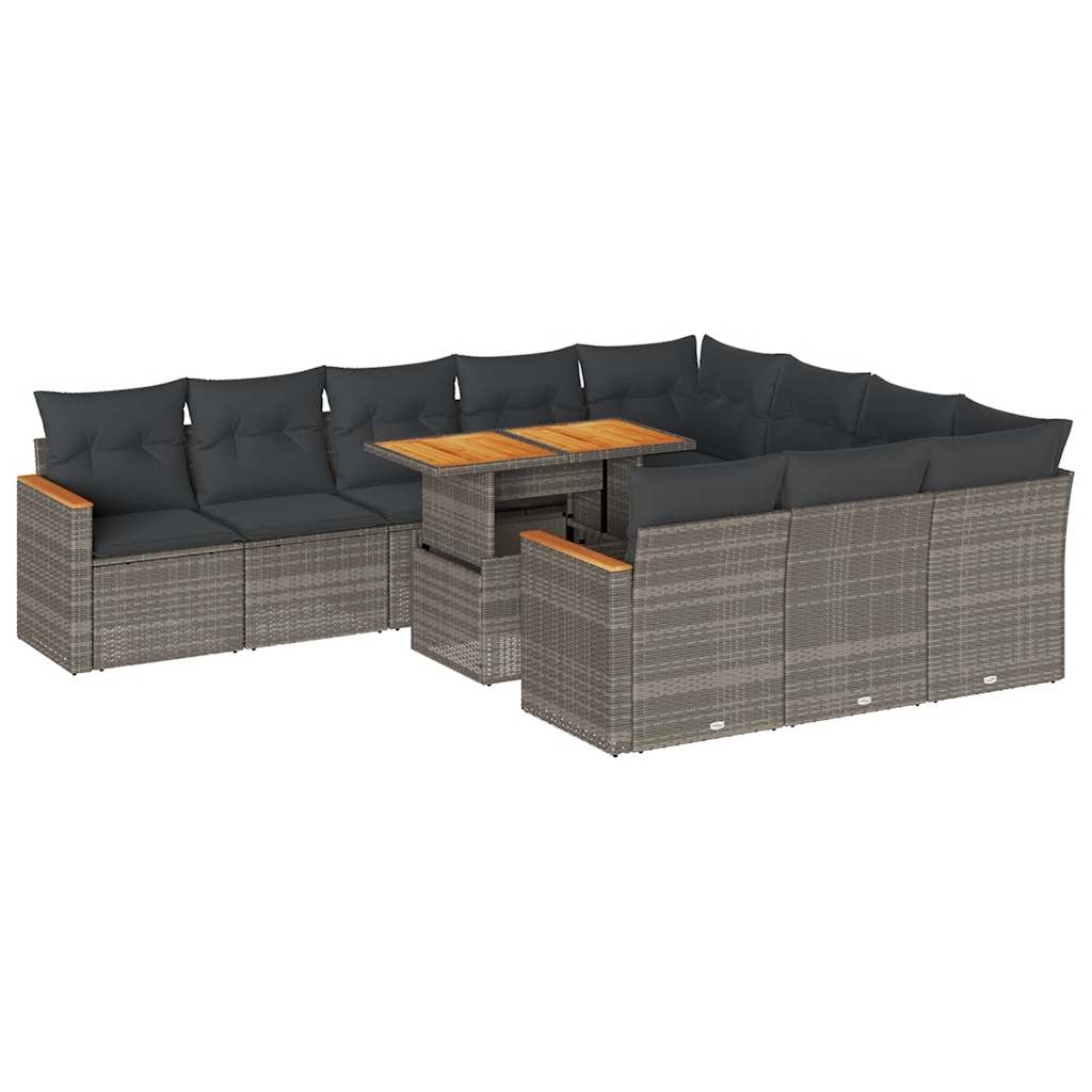 11-delige Loungeset met kussens poly rattan acacia grijs is nu te koop bij PeponiXL, paradijselijk wonen!