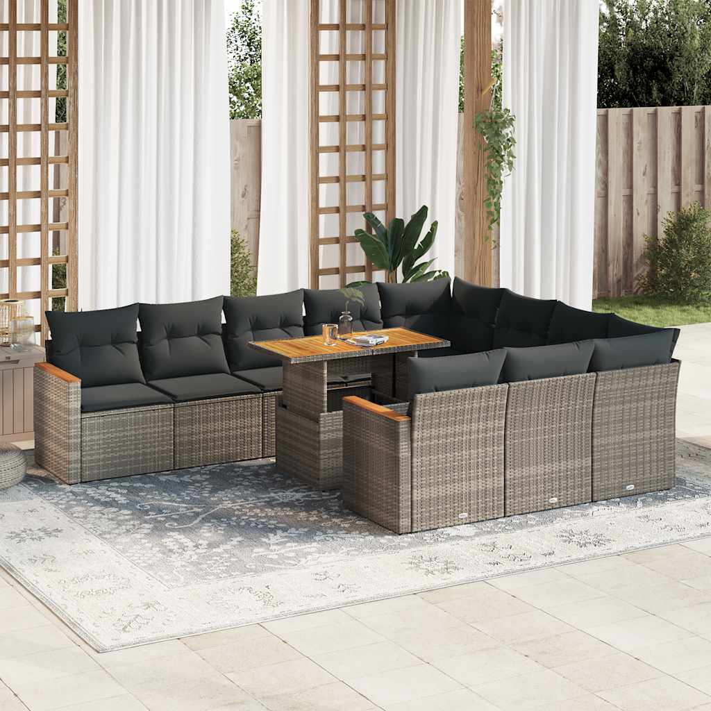11-delige Loungeset met kussens poly rattan acacia grijs is nu te koop bij PeponiXL, paradijselijk wonen!