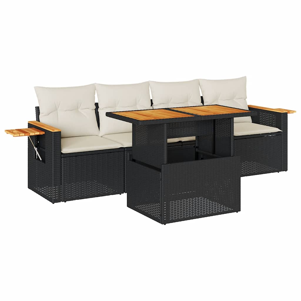 5-delige Loungeset met kussens poly rattan acacia zwart is nu te koop bij PeponiXL, paradijselijk wonen!