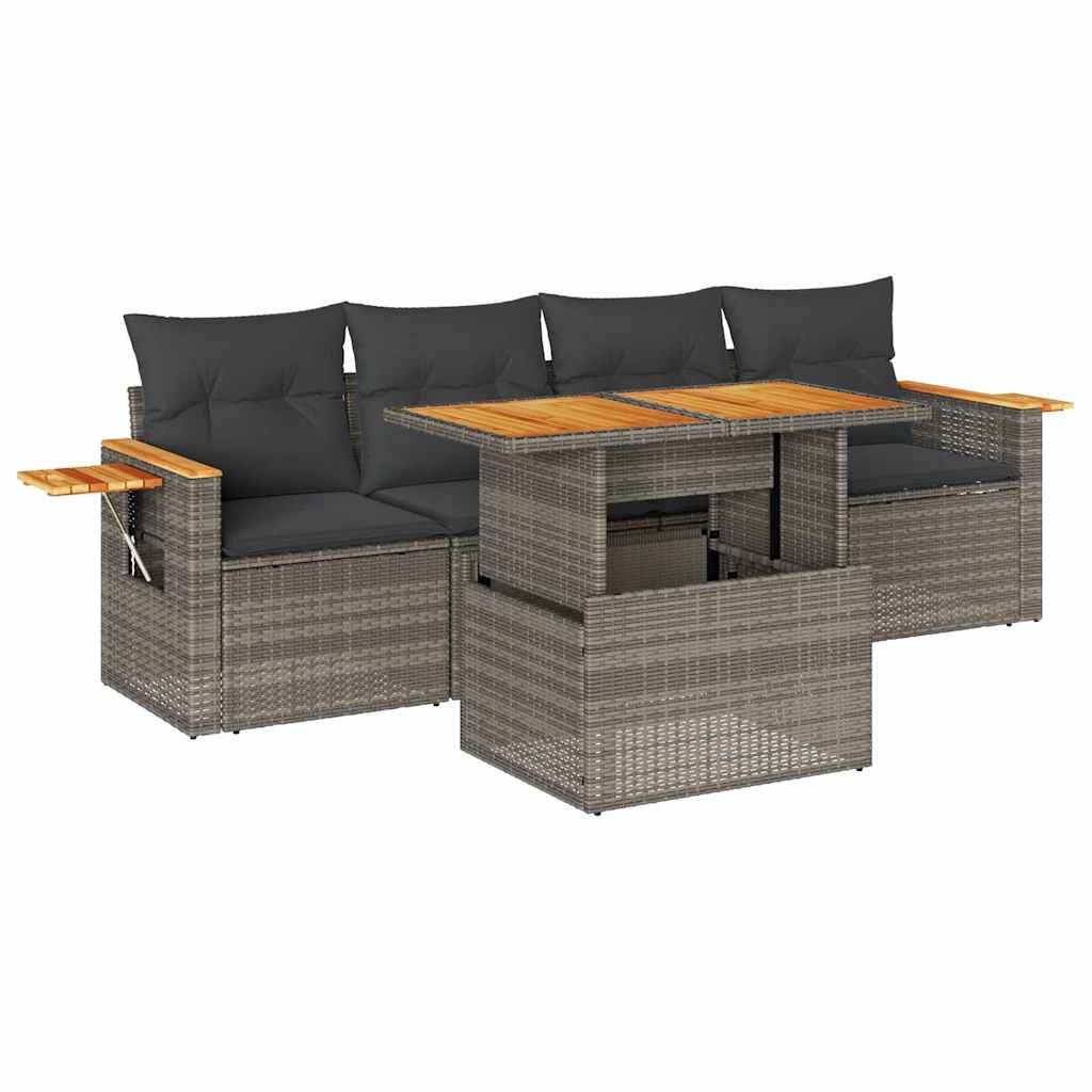 5-delige Loungeset met kussens poly rattan acacia grijs is nu te koop bij PeponiXL, paradijselijk wonen!
