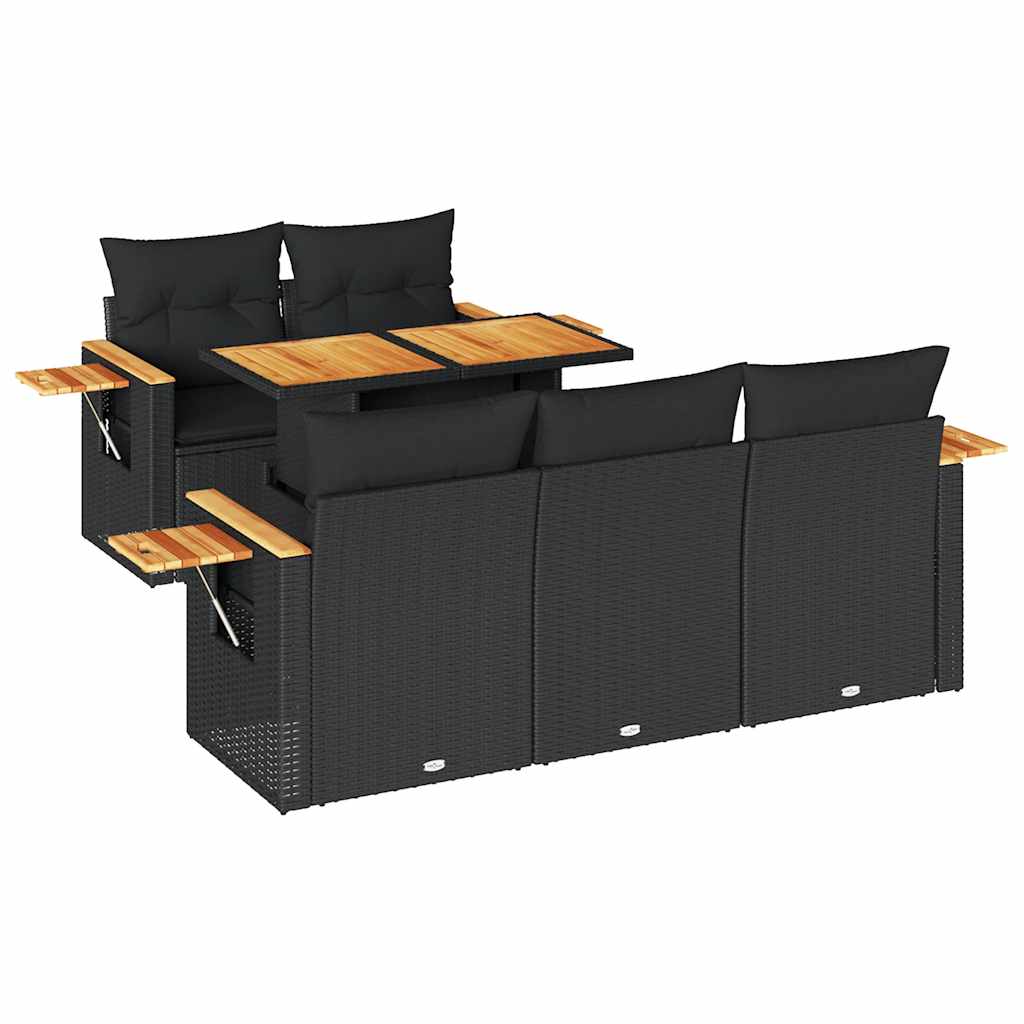 6-delige Loungeset met kussens poly rattan acacia zwart is nu te koop bij PeponiXL, paradijselijk wonen!