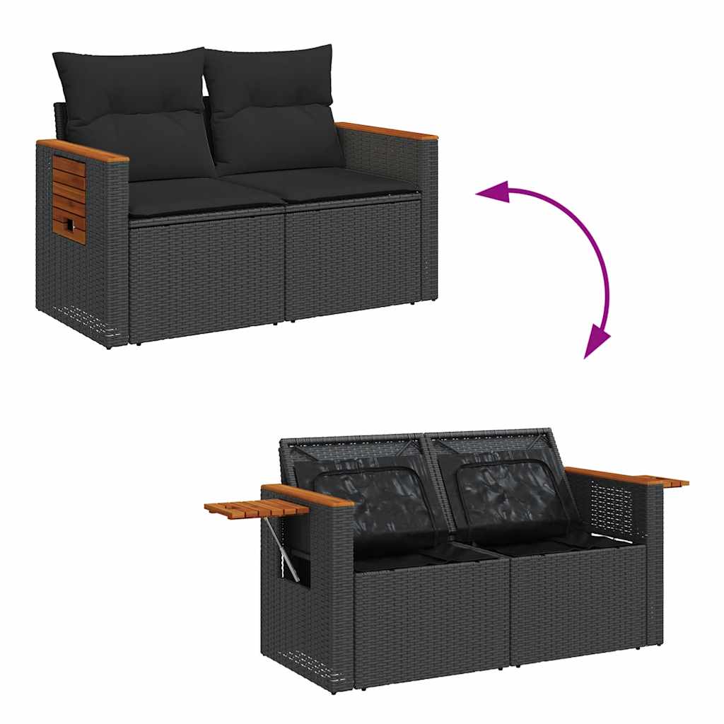 6-delige Loungeset met kussens poly rattan acacia zwart is nu te koop bij PeponiXL, paradijselijk wonen!