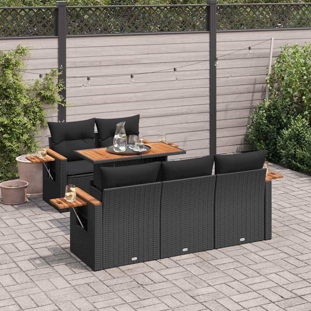 6-delige Loungeset met kussens poly rattan acacia zwart is nu te koop bij PeponiXL, paradijselijk wonen!