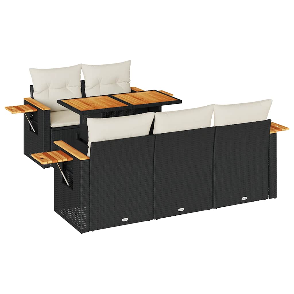 6-delige Loungeset met kussens poly rattan acacia zwart is nu te koop bij PeponiXL, paradijselijk wonen!