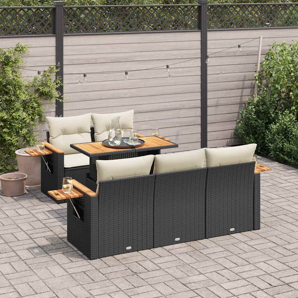 6-delige Loungeset met kussens poly rattan acacia zwart is nu te koop bij PeponiXL, paradijselijk wonen!