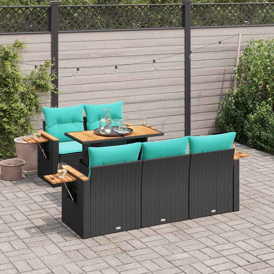 6-delige Loungeset met kussens poly rattan zwart is nu te koop bij PeponiXL, paradijselijk wonen!