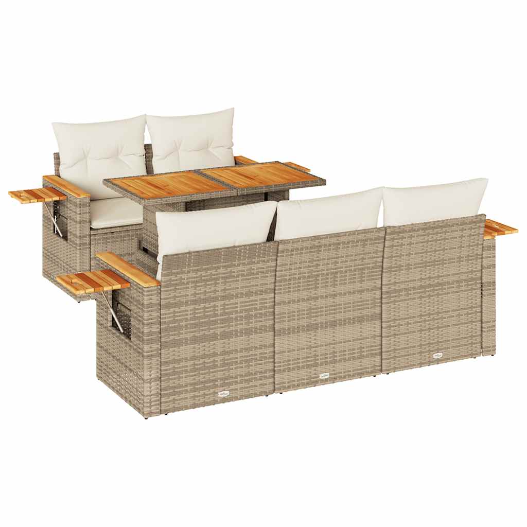 6-delige Loungeset met kussens poly rattan acacia beige is nu te koop bij PeponiXL, paradijselijk wonen!