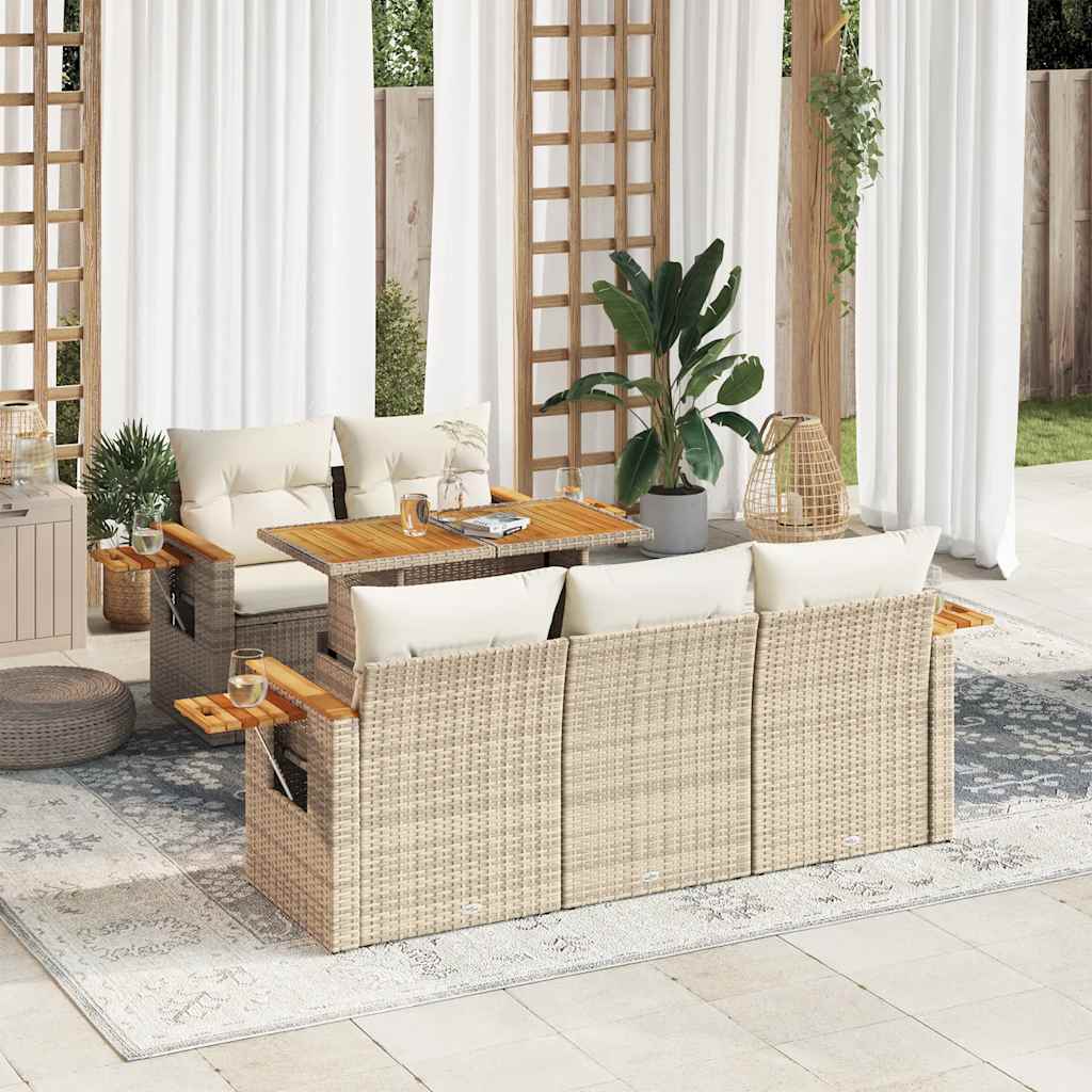 6-delige Loungeset met kussens poly rattan acacia beige is nu te koop bij PeponiXL, paradijselijk wonen!