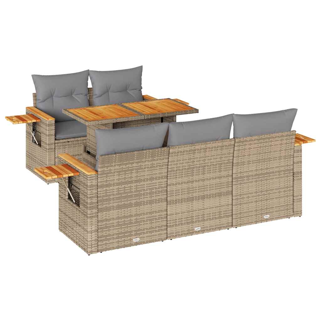 6-delige Loungeset met kussens poly rattan acacia beige is nu te koop bij PeponiXL, paradijselijk wonen!
