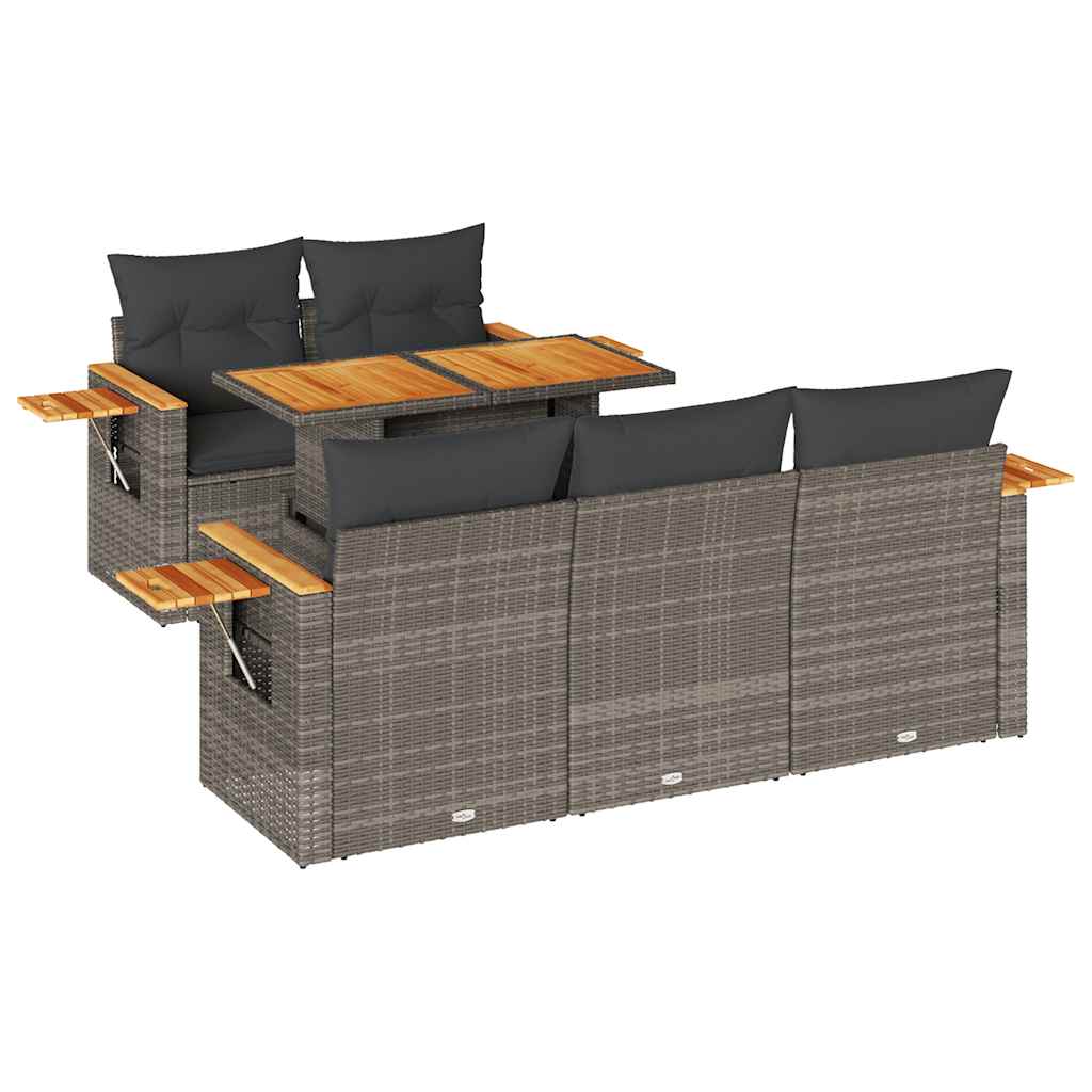 6-delige Loungeset met kussens poly rattan acacia grijs is nu te koop bij PeponiXL, paradijselijk wonen!