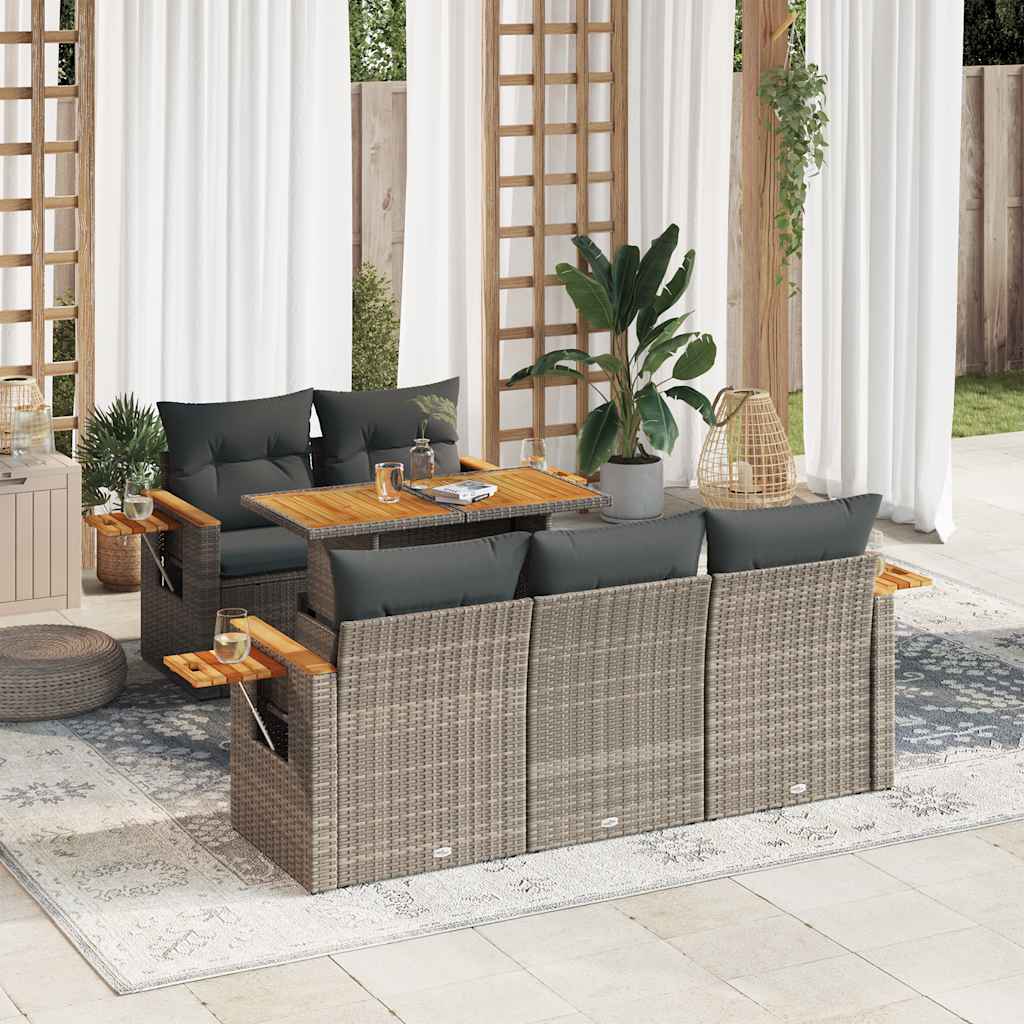 6-delige Loungeset met kussens poly rattan acacia grijs is nu te koop bij PeponiXL, paradijselijk wonen!