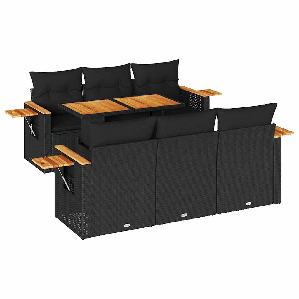 7-delige Loungeset met kussens poly rattan acacia zwart is nu te koop bij PeponiXL, paradijselijk wonen!