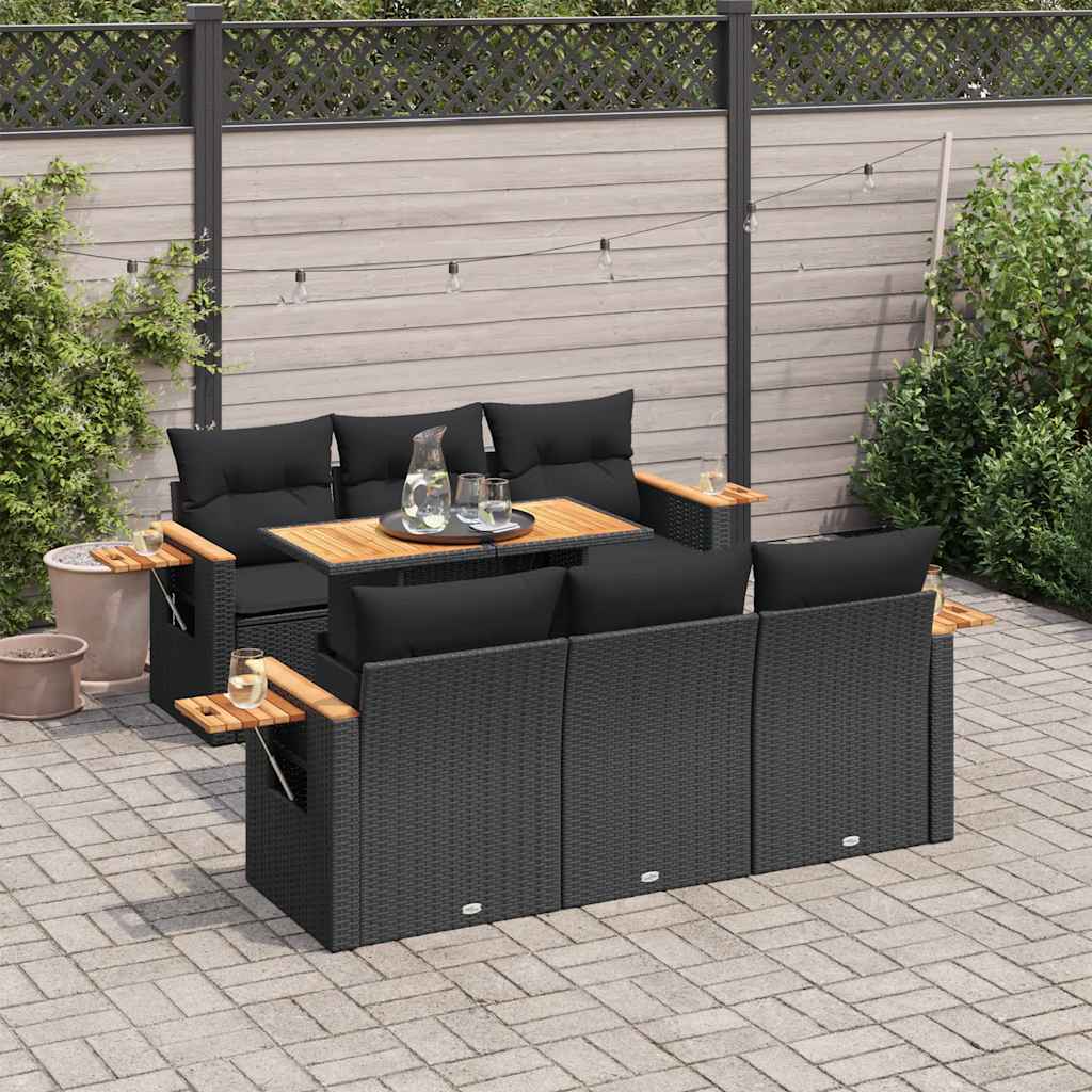 7-delige Loungeset met kussens poly rattan acacia zwart is nu te koop bij PeponiXL, paradijselijk wonen!