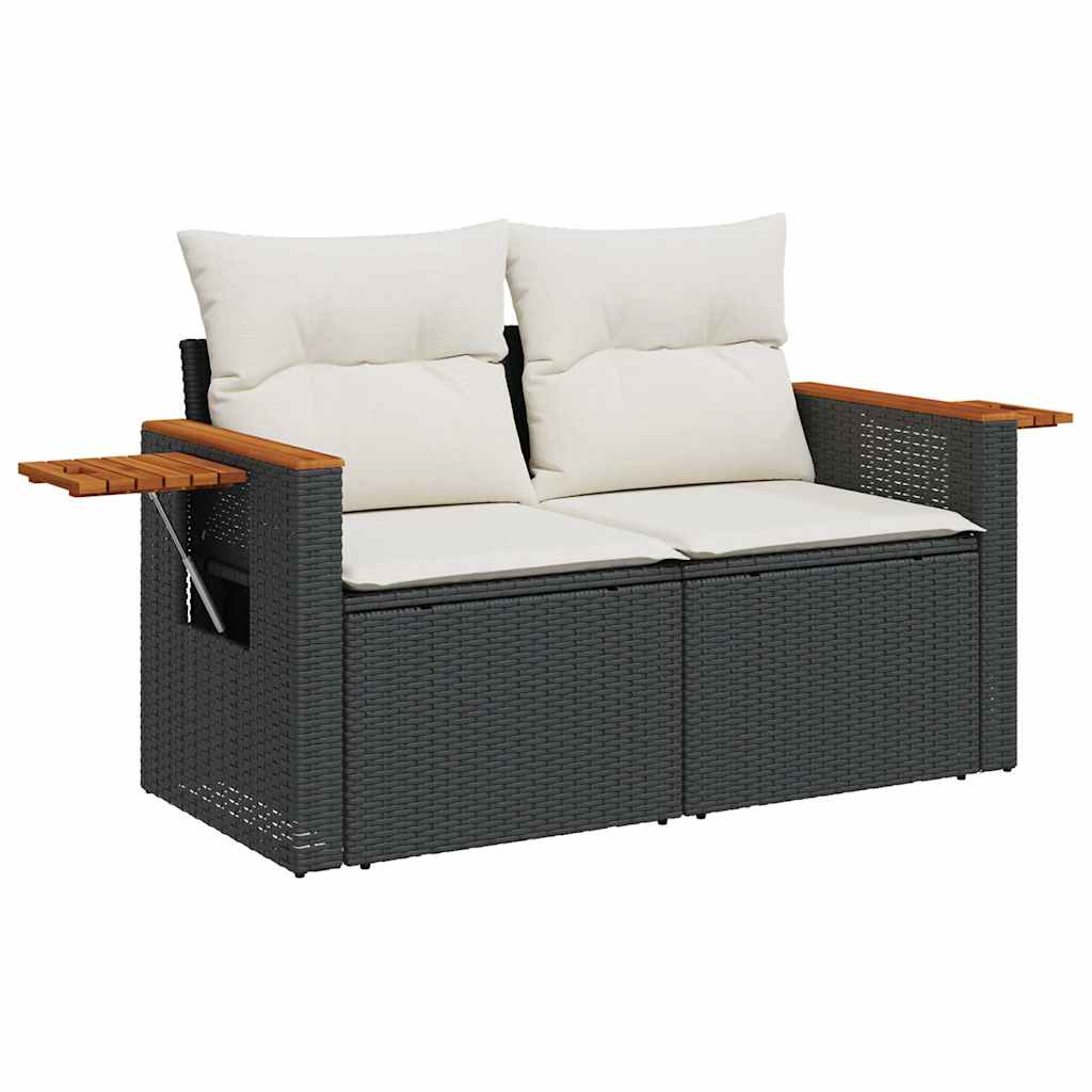 7-delige Loungeset met kussens poly rattan acacia zwart is nu te koop bij PeponiXL, paradijselijk wonen!