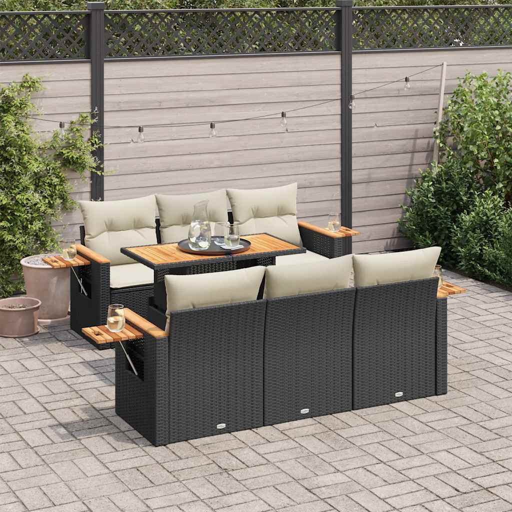 7-delige Loungeset met kussens poly rattan acacia zwart is nu te koop bij PeponiXL, paradijselijk wonen!
