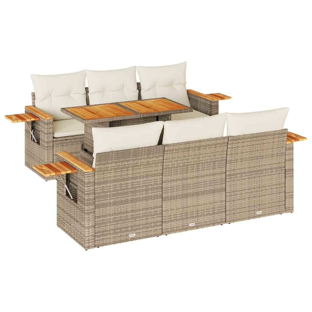7-delige Loungeset met kussens poly rattan acacia beige is nu te koop bij PeponiXL, paradijselijk wonen!