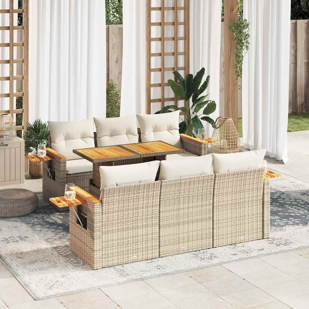 7-delige Loungeset met kussens poly rattan acacia beige is nu te koop bij PeponiXL, paradijselijk wonen!