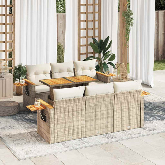 7-delige Loungeset met kussens poly rattan acacia beige is nu te koop bij PeponiXL, paradijselijk wonen!
