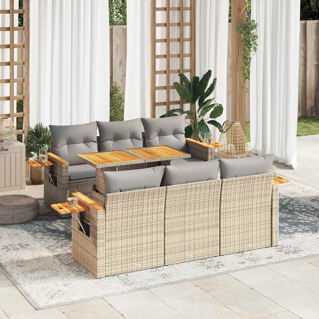 7-delige Loungeset met kussens poly rattan acacia beige is nu te koop bij PeponiXL, paradijselijk wonen!
