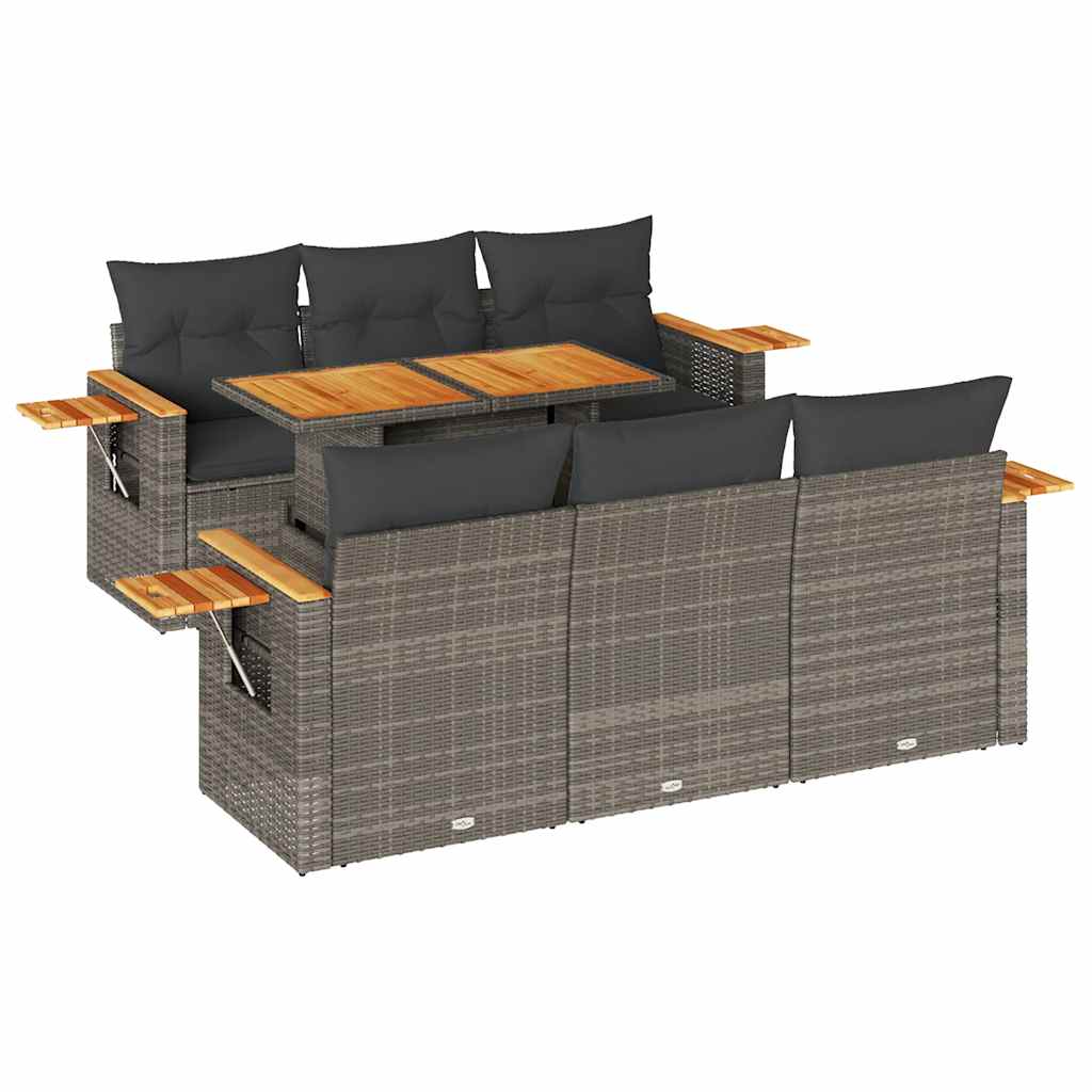 7-delige Loungeset met kussens poly rattan acacia grijs is nu te koop bij PeponiXL, paradijselijk wonen!