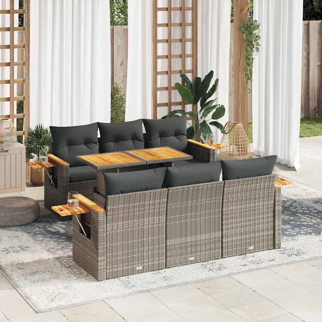 7-delige Loungeset met kussens poly rattan acacia grijs is nu te koop bij PeponiXL, paradijselijk wonen!