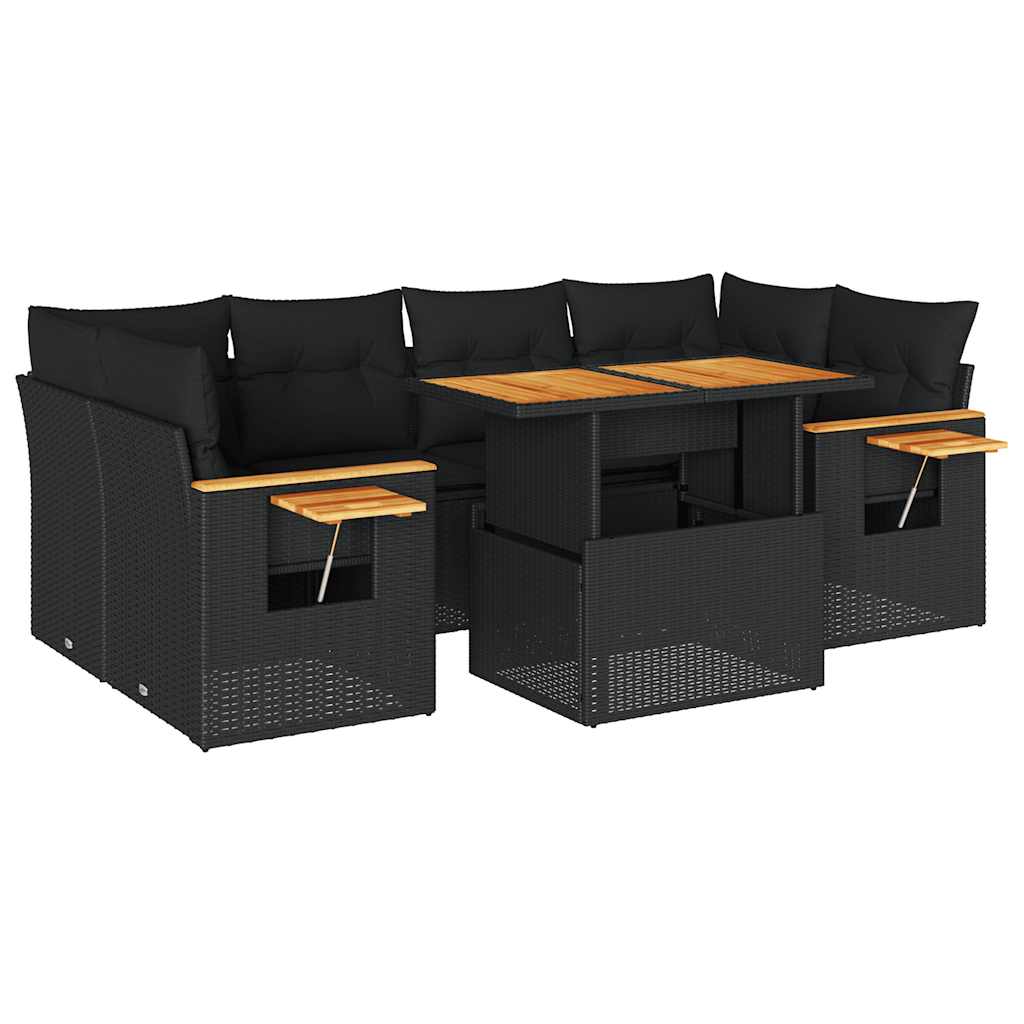 7-delige Loungeset met kussens poly rattan acacia zwart is nu te koop bij PeponiXL, paradijselijk wonen!
