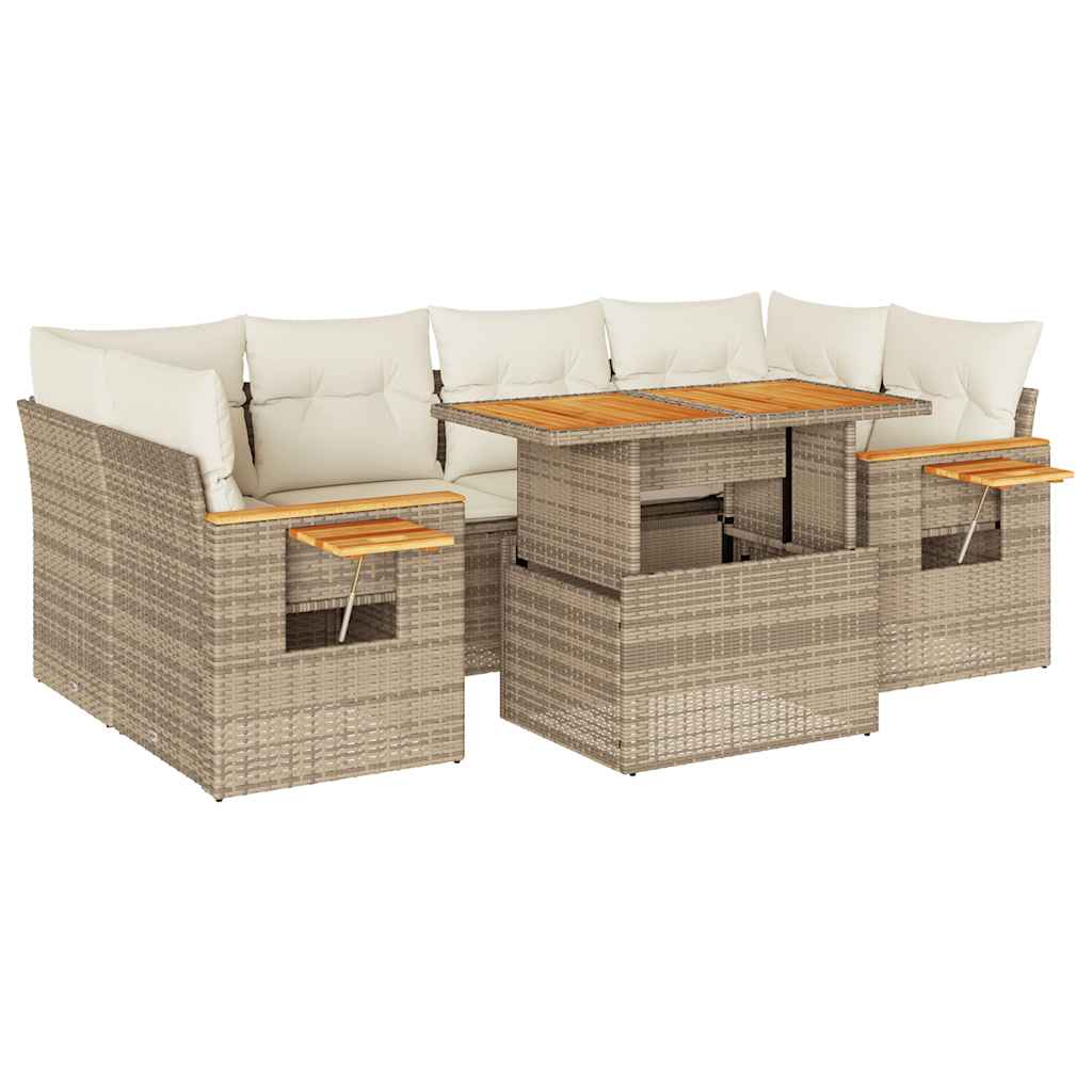 7-delige Loungeset met kussens poly rattan acacia beige is nu te koop bij PeponiXL, paradijselijk wonen!