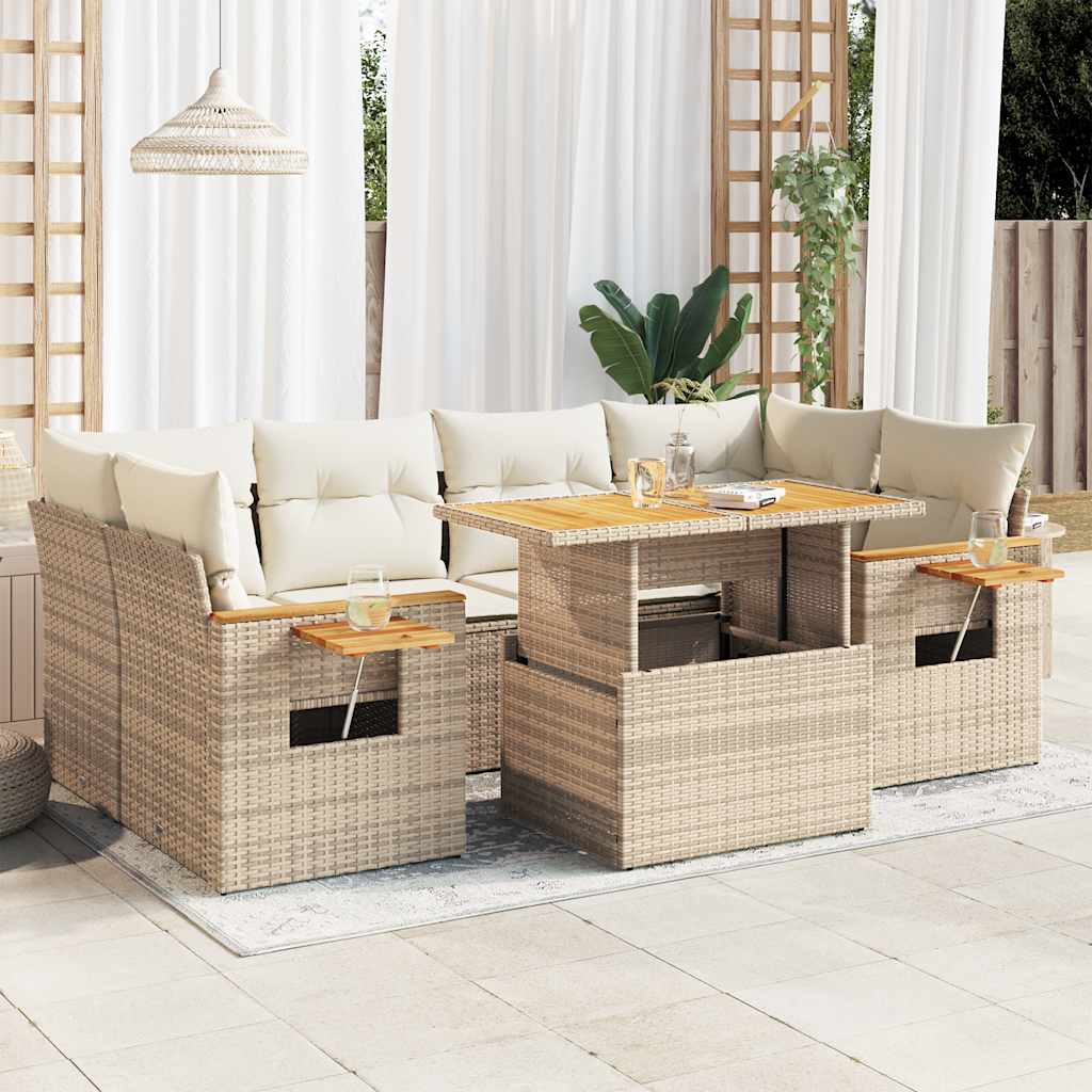 7-delige Loungeset met kussens poly rattan acacia beige is nu te koop bij PeponiXL, paradijselijk wonen!