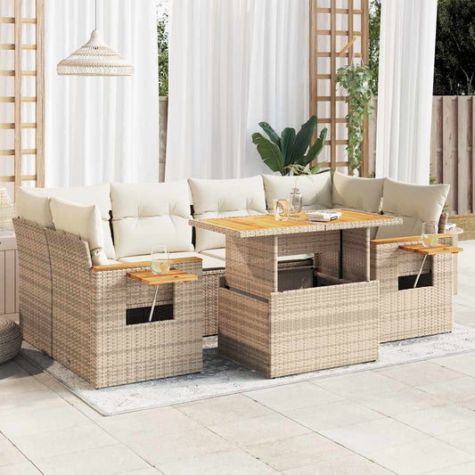 7-delige Loungeset met kussens poly rattan acacia beige is nu te koop bij PeponiXL, paradijselijk wonen!