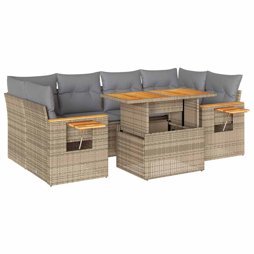 7-delige Loungeset met kussens poly rattan acacia beige is nu te koop bij PeponiXL, paradijselijk wonen!