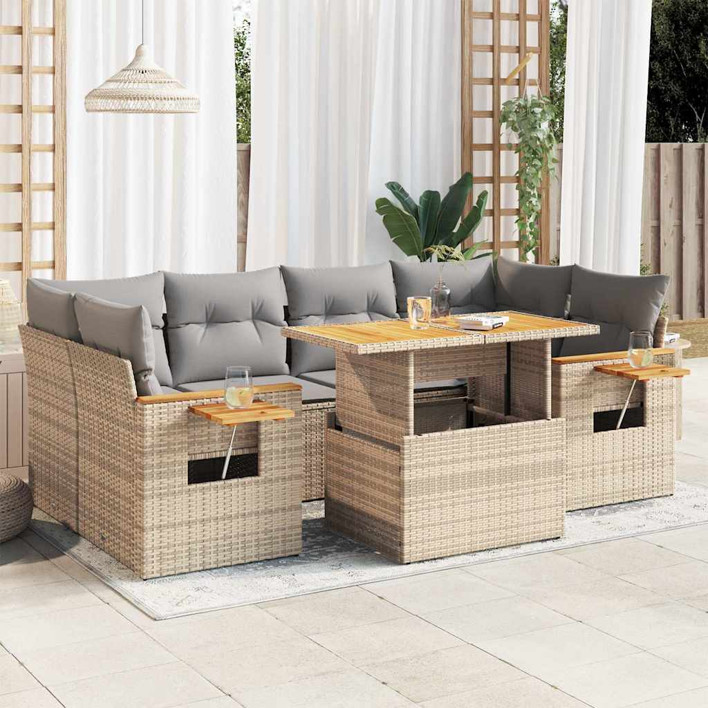 7-delige Loungeset met kussens poly rattan acacia beige is nu te koop bij PeponiXL, paradijselijk wonen!