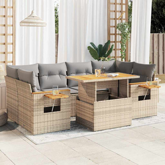 7-delige Loungeset met kussens poly rattan acacia beige is nu te koop bij PeponiXL, paradijselijk wonen!