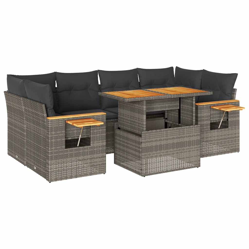 7-delige Loungeset met kussens poly rattan acacia grijs is nu te koop bij PeponiXL, paradijselijk wonen!