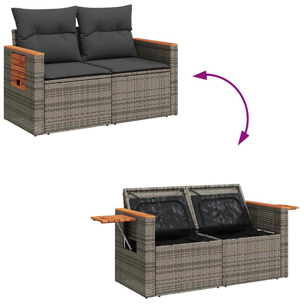 7-delige Loungeset met kussens poly rattan acacia grijs is nu te koop bij PeponiXL, paradijselijk wonen!