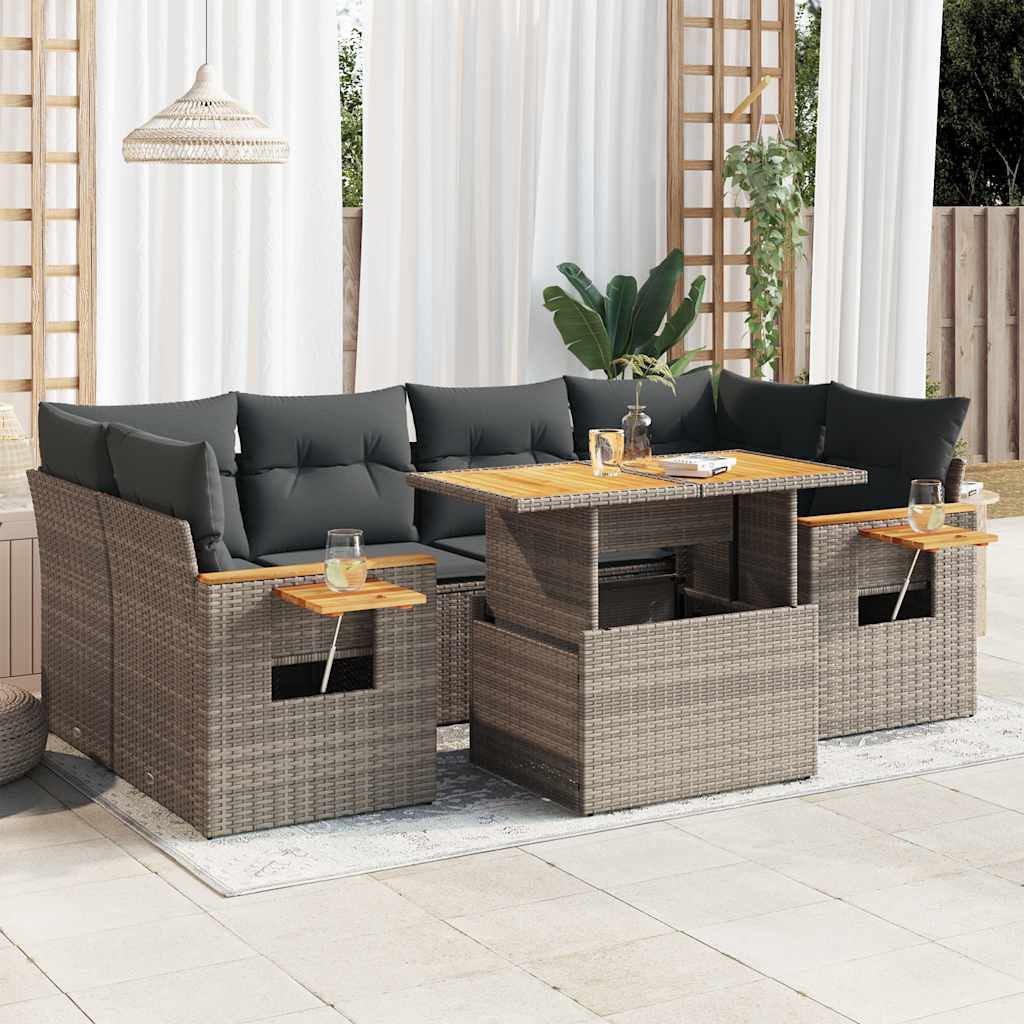 7-delige Loungeset met kussens poly rattan acacia grijs is nu te koop bij PeponiXL, paradijselijk wonen!