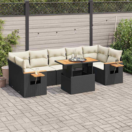 8-delige Loungeset met kussens poly rattan acacia zwart is nu te koop bij PeponiXL, paradijselijk wonen!