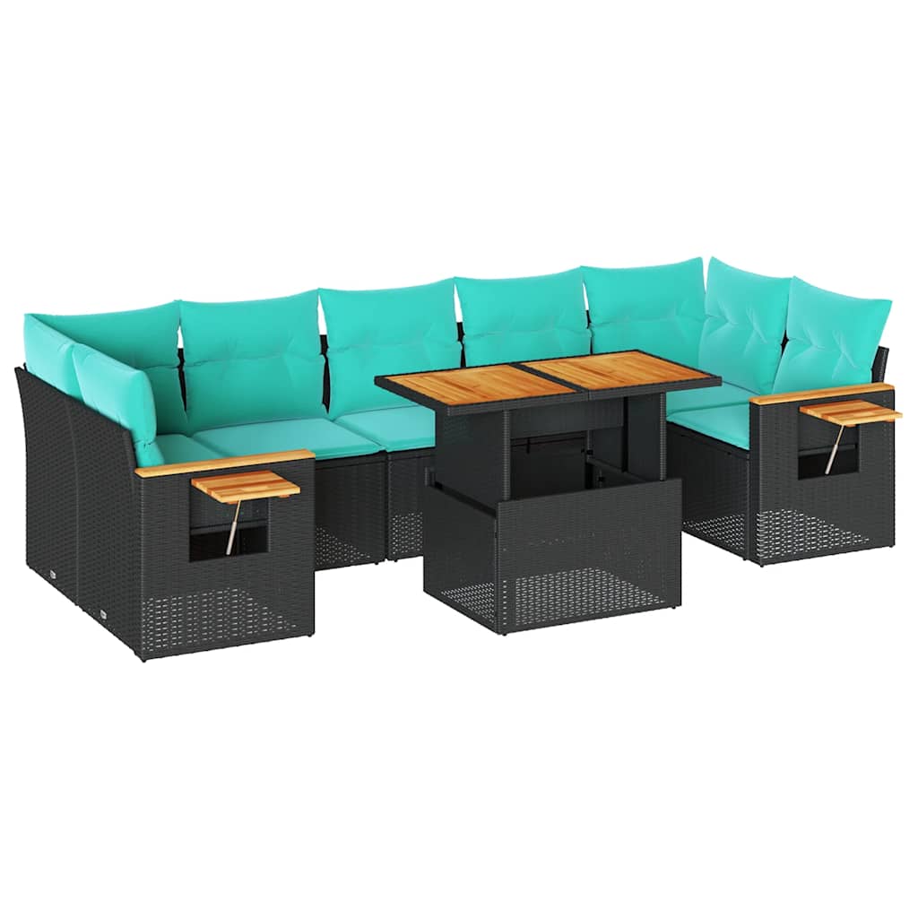 8-delige Loungeset met kussens poly rattan zwart is nu te koop bij PeponiXL, paradijselijk wonen!