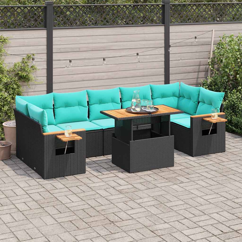 8-delige Loungeset met kussens poly rattan zwart is nu te koop bij PeponiXL, paradijselijk wonen!