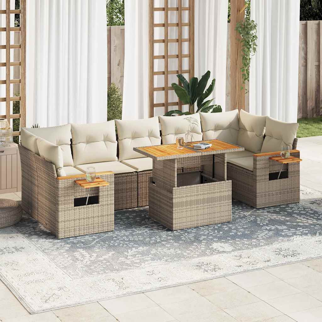 8-delige Loungeset met kussens poly rattan acacia beige is nu te koop bij PeponiXL, paradijselijk wonen!
