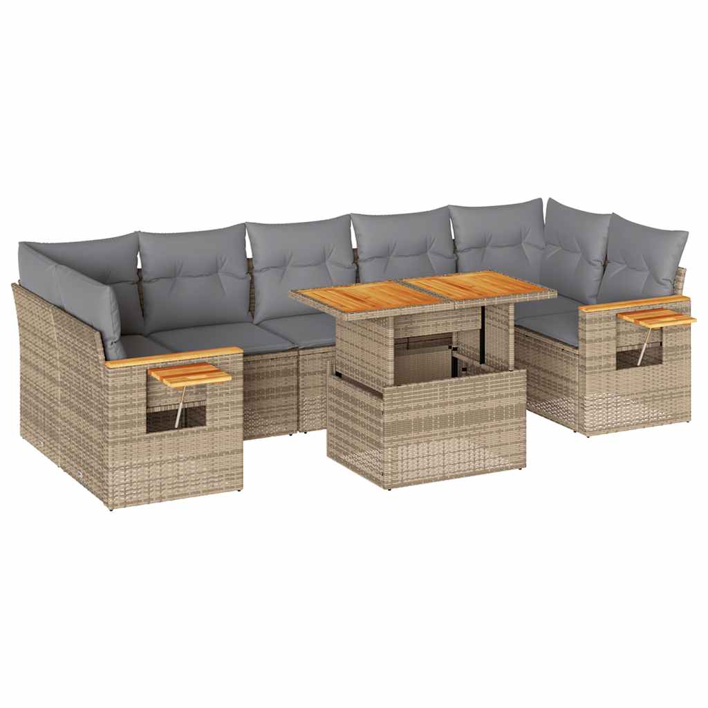 8-delige Loungeset met kussens poly rattan acacia beige is nu te koop bij PeponiXL, paradijselijk wonen!