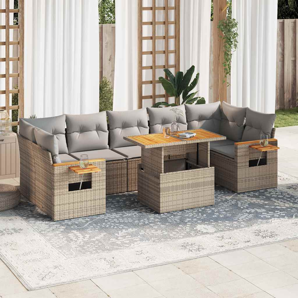8-delige Loungeset met kussens poly rattan acacia beige is nu te koop bij PeponiXL, paradijselijk wonen!
