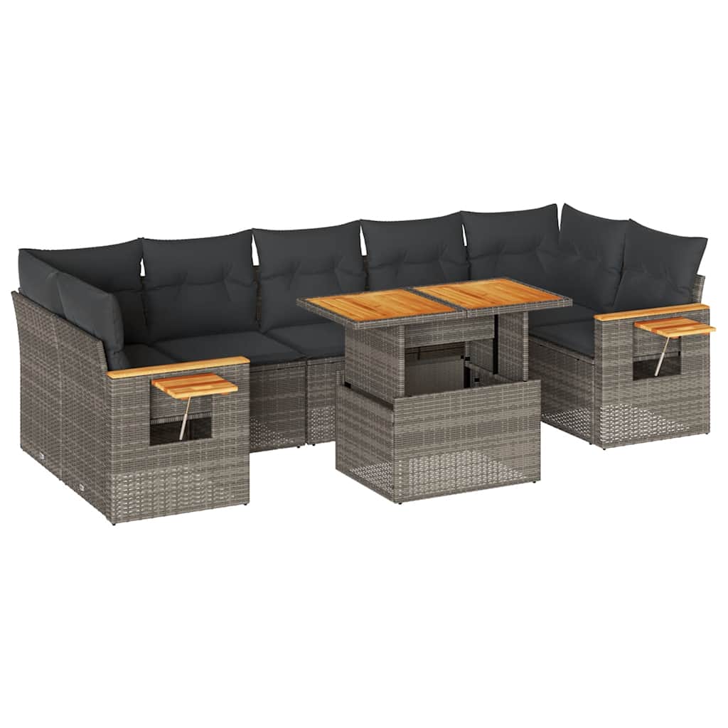 8-delige Loungeset met kussens poly rattan acacia grijs is nu te koop bij PeponiXL, paradijselijk wonen!