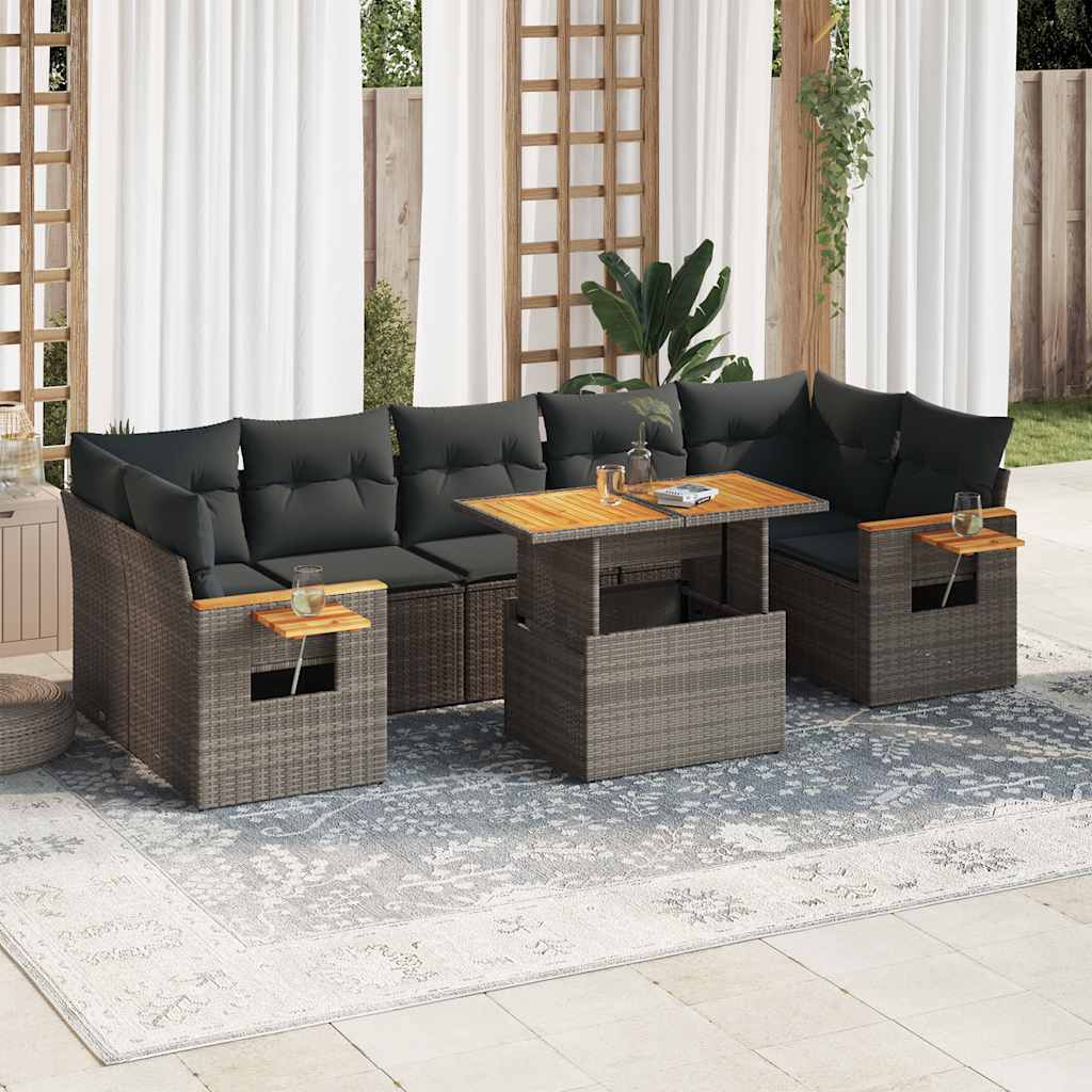 8-delige Loungeset met kussens poly rattan acacia grijs is nu te koop bij PeponiXL, paradijselijk wonen!